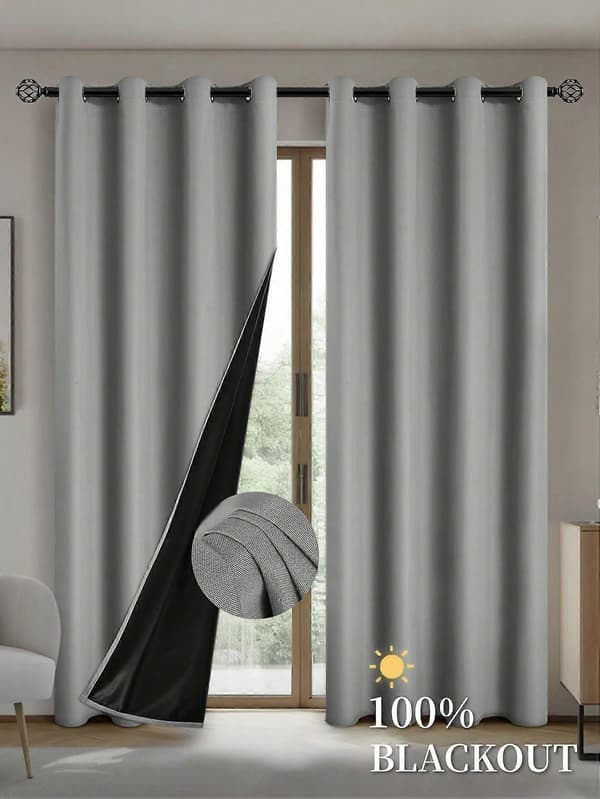 Mörkläggningsgardiner med värmeisolerande foder, lämpliga för vardagsrum, sovrum, kök och heminredning black 100X250CM 1PCS&Grommet Top