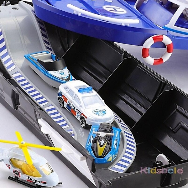 Leksaker för barn Simuleringsbana Tröghetsbåt Diecasts & Leksaksfordon Musikberättelse Ljus Leksaksskeppsmodell Leksaksbilparkering Pojkleksaker Leksaksbil-Perfekt Red ship with 4 car