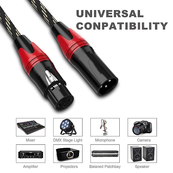 6 kpl XLR-kaapeleita, XLR-uros-naaras mikrofonikaapeli, 3-nastainen balansoitu XLR-kaiutinkaapeli, yhteensopiva Mic Mi-Perfetin kanssa