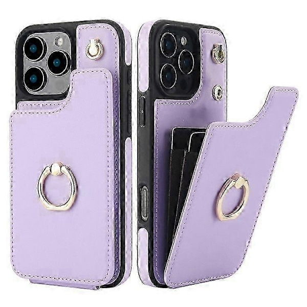 Kompatibel med iPhone 16 Pro Max Cover Kortholder Støtteben PU+TPU Telefon Cover med Skulderrem - Perfekt Light Purple