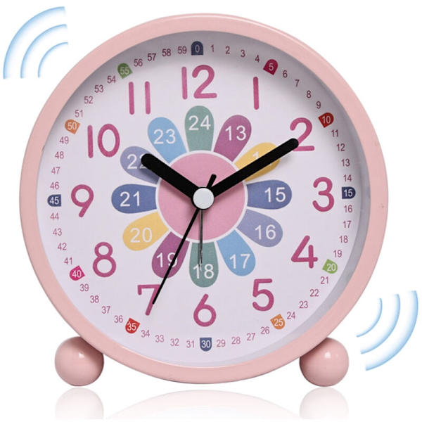 Barnens digitala väckarklocka, tyst väckarklocka, studieväckarklocka, barnklocka, rosa mini analog väckarklocka.