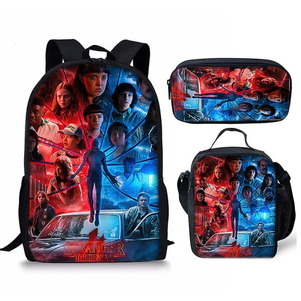 Stranger Things4 Student Skolväska Barn Unisex ryggsäck Lunchväska - Perfet 8 3pcs