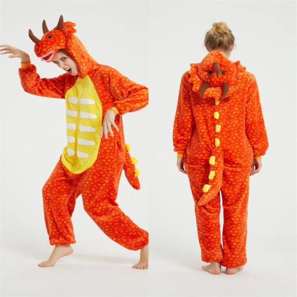 Sød tegneserie anime dyrepyjamas til mænd og kvinder - Perfet Orange red Triangle Dragon 120#