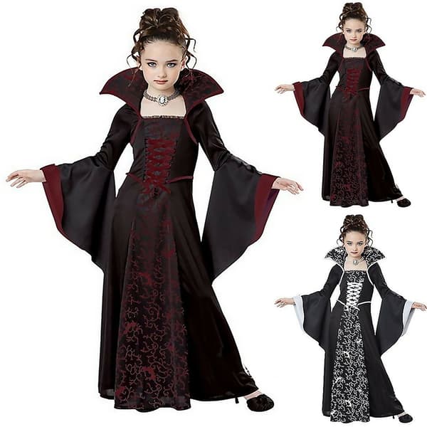 Barn Flickor Performance Vampyrdräkt Halloween Häxdräkt-Perfekt wine red 120cm