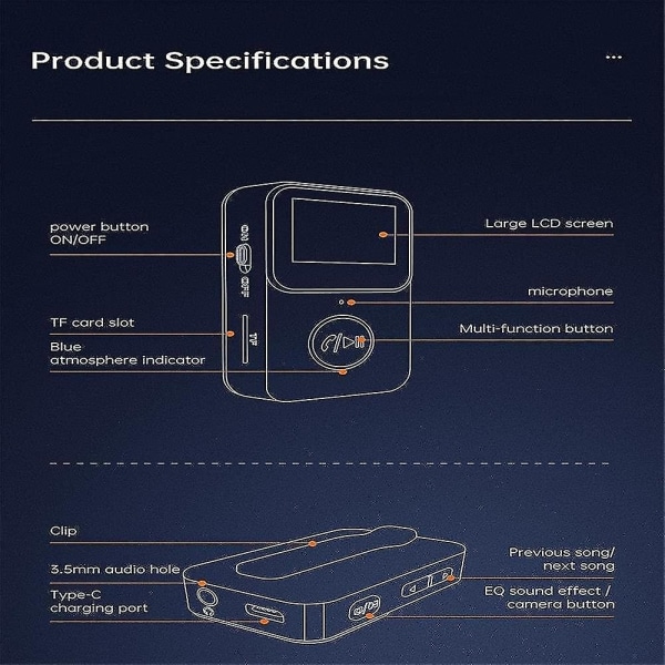 Mp3-spiller med bluetooth 5.0 musikkspiller - Perfet