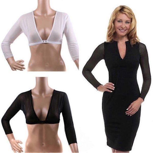 Sømløs Arm Shaper Kort Cropped Navle Mesh Cardigan Plus Size Arm Shaper-Perfet White M