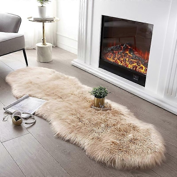 Ultramjuk fluffig matta i fuskfårskinn - Perfekt Khaki 60*180cm