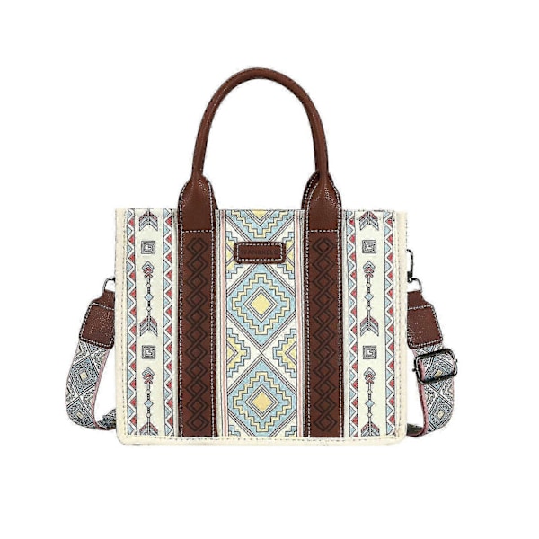 Tote Bag Västerländska Plånböcker för Kvinnor Axelremsväska Boho Aztec Handväskor NY-Perfekt Beige blue