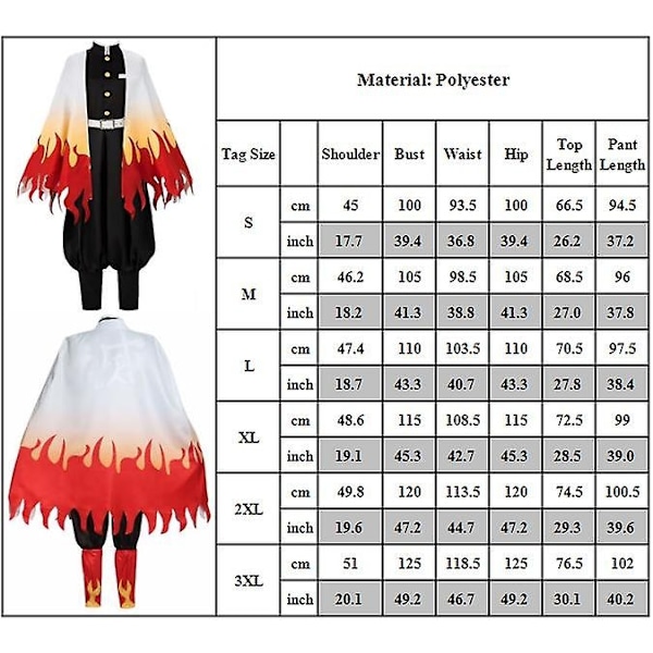 Demon Slayer Rengoku Kyoujurou Cosplay-asu - Kimono-asu, Yksipuolinen Asuste Halloween-juhliin, Anime-roolipeli, Hieno Pukeutumiskokonaisuus - Täydellinen Outfits with Wig 3XL