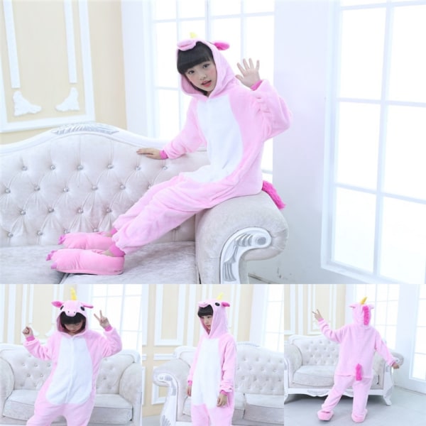 Børn Unicorn Piger Dreng Børn Sød Fantasy Plys Costume Jumpsuit - Perfet pink 130cm