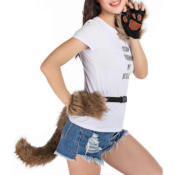 Konstgjord Pälsräv Svans Katt Varulv Cosplay Kostym Set Plysch Mask Fluffiga Tassar Handskar Halloween Jul-Perfekt Fox