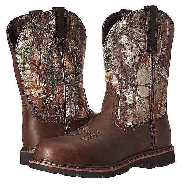 Vintage-saappaat miesten cowboy-saappaat PU länsimaiset saappaat keskipitkät nahkasaappaat miesten syksyn nahkasaappaat mukavat ritari-saappaat - täydelliset Camouflage  Brown 48