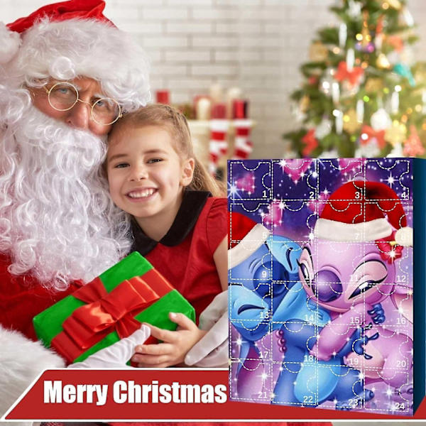 Anime Stitch jul adventskalender kompatibel för barn 24 dagars julnedräkning 24 st tecknade leksaker prydnad C Set