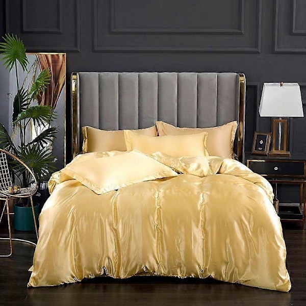 Minglan Enfärgad sängkläder i sidenimitation, högkvalitativt satäng sänglinne påslakan örngott set i fyra delar - Perfet tuose 180x220cm 4pcs
