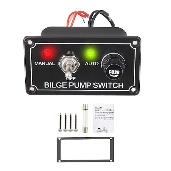 DC 12V Sikret Marine Bilgepumpe Kontaktspanel med LED-indikatorlys Manuel/Fra/Auto 3-vejs Toggle S-Perfet