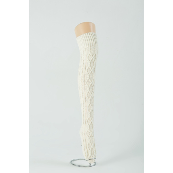 Dame kabelstrikkede over-knee støvler - Perfet White