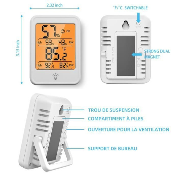 Digital Hygrometer, inomhustemperatur och luftfuktighetstermometer - Perfet