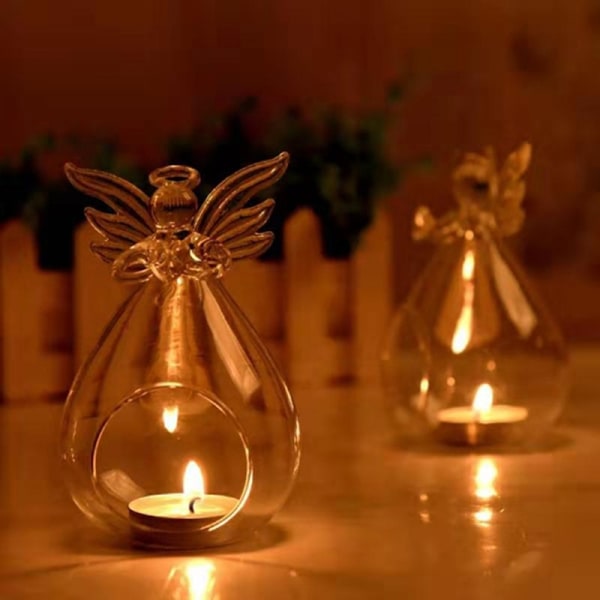 2 pcs Angel glass tealight holder Home Party decor Candl - Perfet Transparent 2pcs