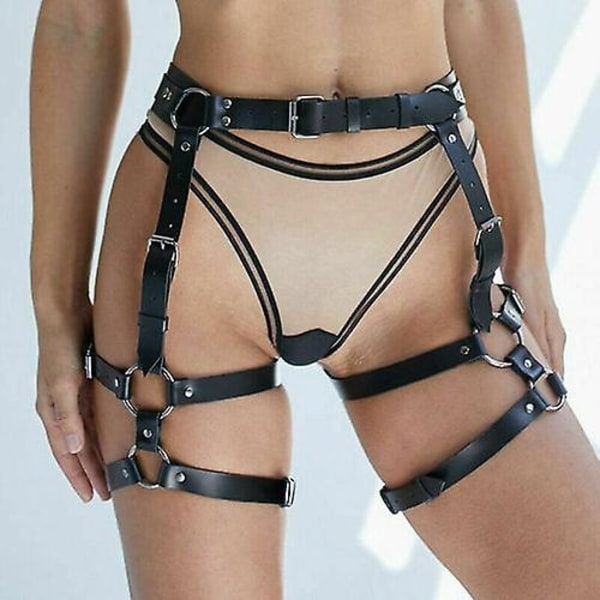 Sexy Dame PU Lær Harness Kroppsstrømpebånd Binding Midje Ben Strømpebånd Belte-Stropp-Perfekt