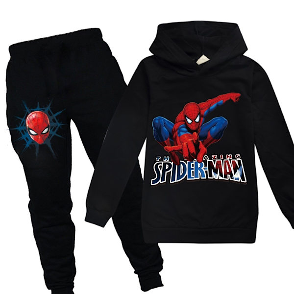 Barn Gutter Spiderman Hette Genser Bukser 2stk Sett Halloween - Perfet black 160cm