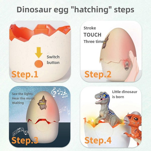 Dinosaurieägg-leksak med LED-lampor och ljud - Perfekt för påsk, födelsedagar och presenter (T-Rex) -Perfet