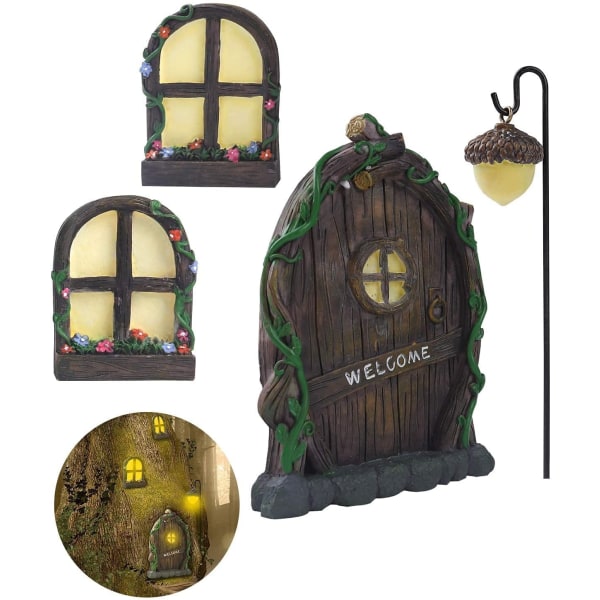 Sæt med 4 miniature alf gnome statuer til vinduer og døre - Perfet