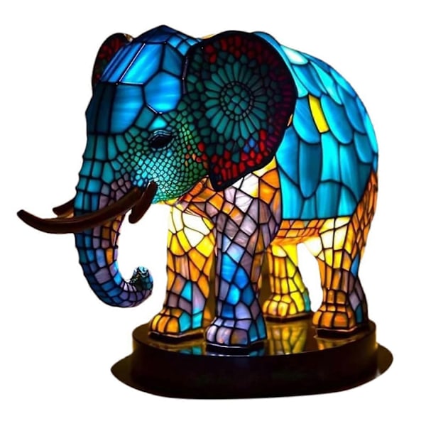 Dyr Bordlampe Serie Farget Glass Nattlys Retro Bordlampe - Perfekt Elephants