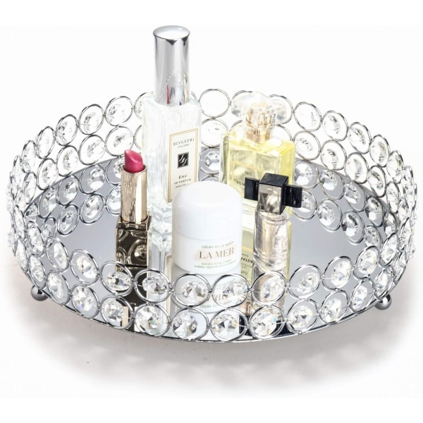 Krystal kosmetisk makeup bakke sølv, til gave (runde 10 tommer) - Perfet