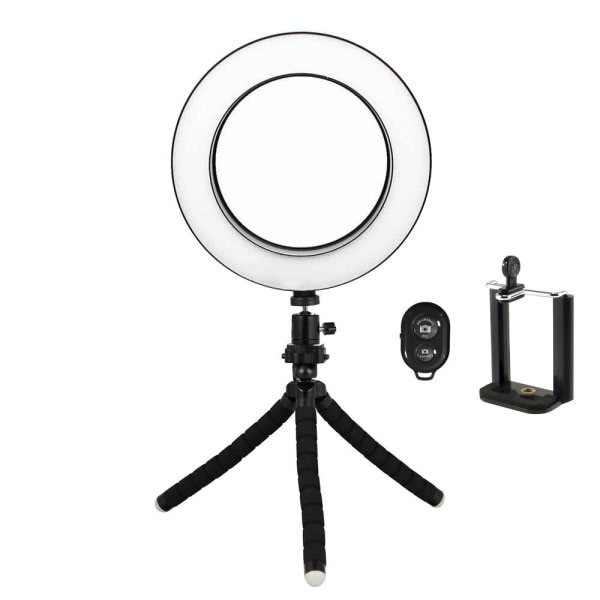 Selfie-lamppu/rengasvalo (16 cm) muovattavalla jalustalla, monivärinen