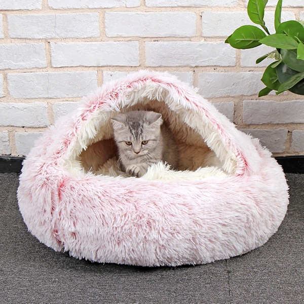 Hunde- og katteseng Blød plyspude kæledyrsteltseng 35-50 cm Rund måtte Pink pink 40cm