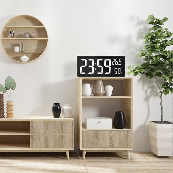 LED Digital Veggklokke, Stor Siffervisning, Innendørs Kontor Hvit, 11-Perfet
