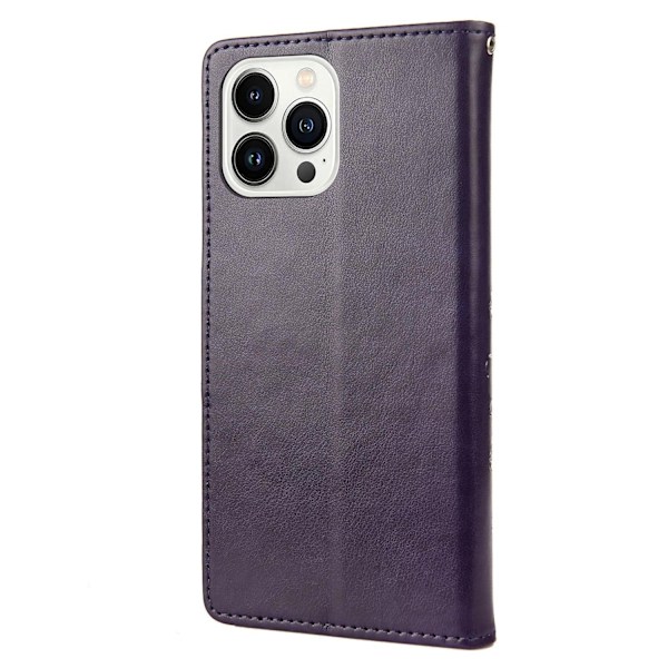 Butterfly Flower PU -kotelo, yhteensopiva iPhone 14 Pro-Perfetin kanssa Deep Purple