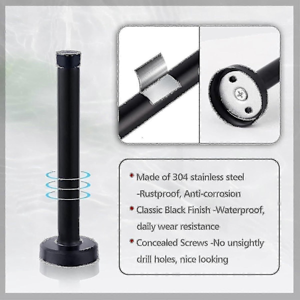 Dørstoppere, 15 cm lang dørstopper, veggmontering, kraftig solid svart dørstopper børstet rustfritt stål med myke gummistøtfangertupper - Perfekt black 6 Inch*10