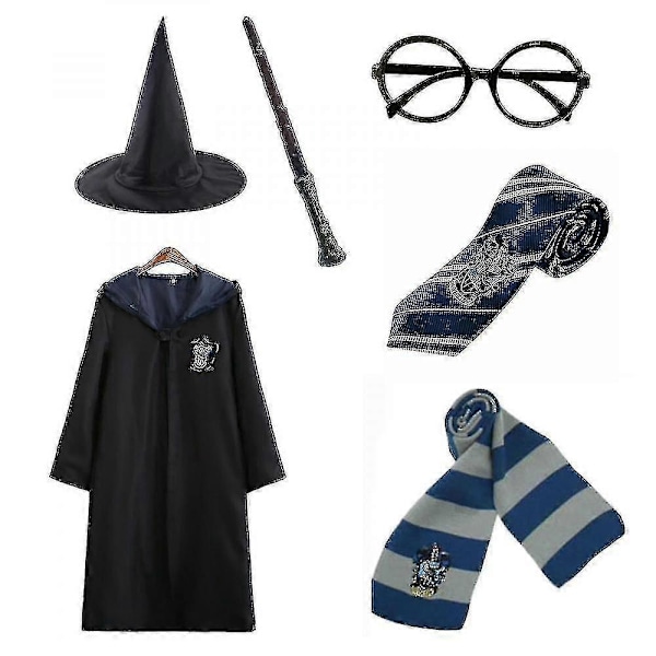 Harry Potter 6-delt Sett Magisk Trollmann Kostyme Kappe C-Perfet blue 145cm (9-10 years)