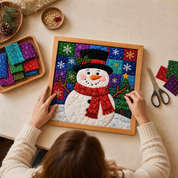 Kinusaiga tekstilkunstsett | DIY 3D-julesett med tekstilstempling for voksne Snowman