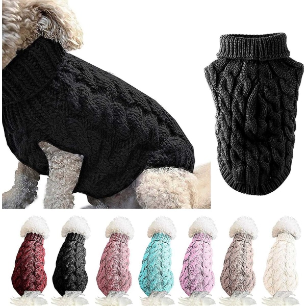 Pet Dog Turtleneck strikket genser Vintervarmer Fortykningsgenser Strikket heklet frakk Klær for liten middels stor hundevalp - Perfet Black XL