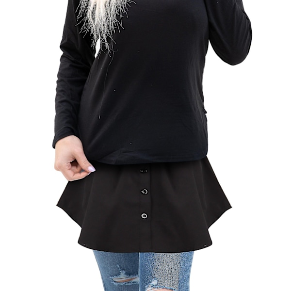 Kvinners Skjorteforlenger Justerbar Lagdelt Falsk Toppkant Skjorte Halv Lengde Miniskjørt (Flerfarget, XL) - Perfet Black L