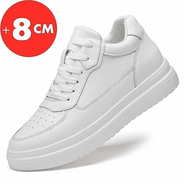 Lift Sneakers Mann Høydeøkende Sko Høydeforhøyende Innersåle 8cm Hvit Svart Høyere Sko Menn Fritid Mote Sport Plus Størrelse 36-44-Perfekt WHITE 43