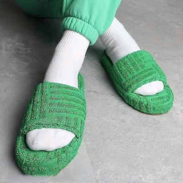 Terry Håndklæde Slider Tøfler til Kvinder Piger Slip-on Plys Sko Husholdning Vinter Forsyning-Perfet Green 40