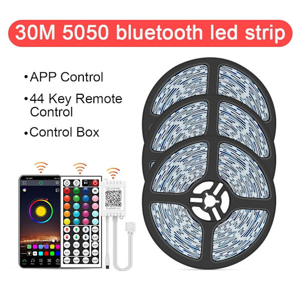 LED Strip Light RGB 5050/SMD2835 Flexible Ribbon DIY Led Light Strip RGB Tape Diode DC 12V bluetooth julbelysning - Perfet 5050 music 20key 15m 0 - 5W