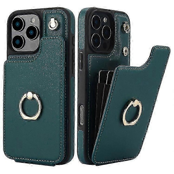Kompatibel med iPhone 16 Pro Max Cover Kortholder Støtteben PU+TPU Telefon Cover med Skulderrem - Perfekt Blackish Green