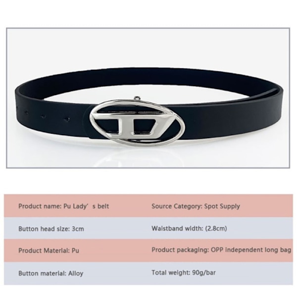 Punk Bälten För Kvinnor Flickor Mode D Bokstav Oval Metal Snap PU - Perfet A1