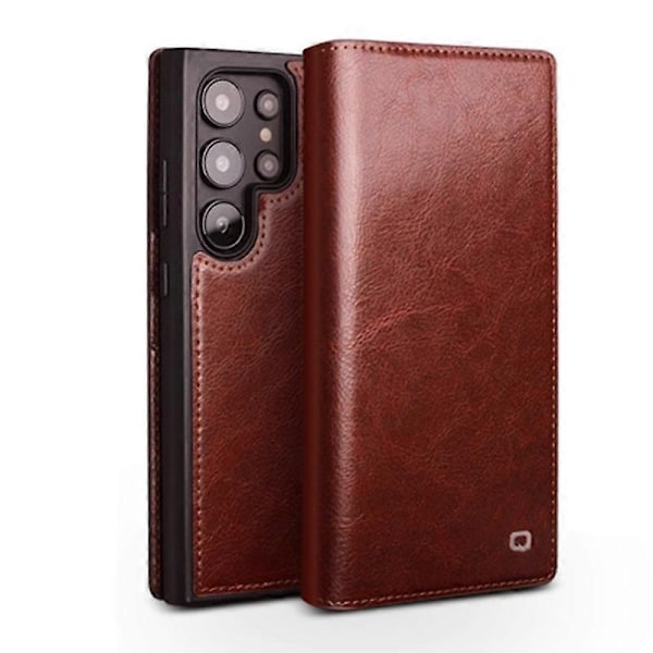 Kompatibel med QIALINO Läder Telefonfodral - Perfekt Brown For Samsung Galaxy S25 Ultra 5G