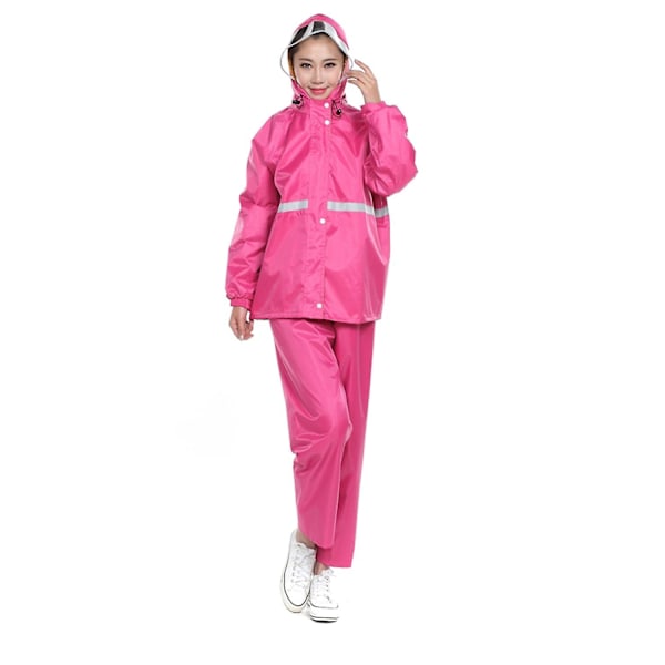 Förtjockad Motorcykel Regnrock Set Delad Regnrock Vuxen Regnrock Herr och Dam Delad Regnrock Dubbellagers Regnrock Regnbyxor Lättviktig-Perfekt Rose Red XL
