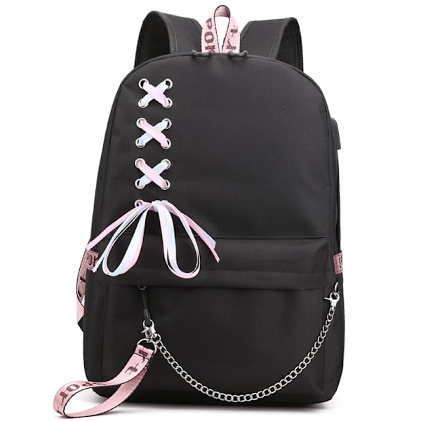 Middle School Student Rygsæk, Bts College Casual Bag Sidekonfiguration USB-interface og hovedtelefonstik. (sort 1)- Perfet