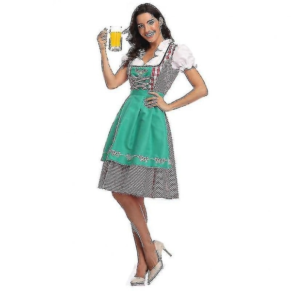 Nopea toimitus Korkealaatuinen perinteinen saksalainen ruudullinen Dirndl-mekko Oktoberfest-asu aikuisille naisille Halloween Party - Perfet Style3 Green M