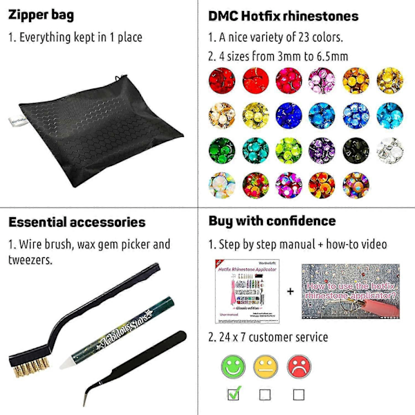 Strass-sättare, applikationsverktyg, Hot Fixed Wand Bedazzler Kit, 4080 st, Ab Crystal, Klar-Perfet