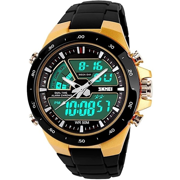 Led digitaaliset kellot miesten 50 m vedenpitävä urheilullinen sotilasrannekello Dual Time Electronic Quartz Watch - Perfet