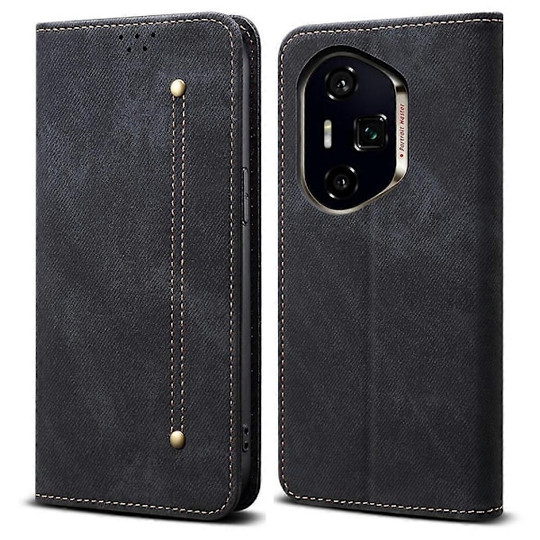 Kompatibel med Honor 400 Pro Cover Jeans Klæde Tekstur Anti-ridse Læder Stativ Telefon Cover - Perfekt Black