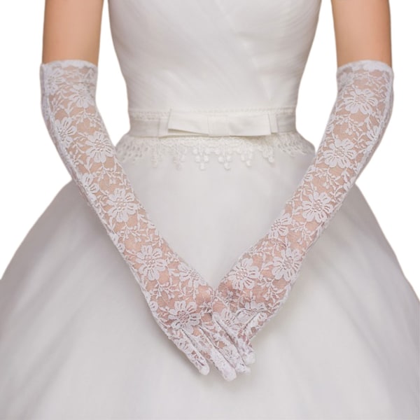 Bröllopsklänning Tillbehör Charm Brud Vit Spets Full Finger Långa Handskar Vante - Perfet
